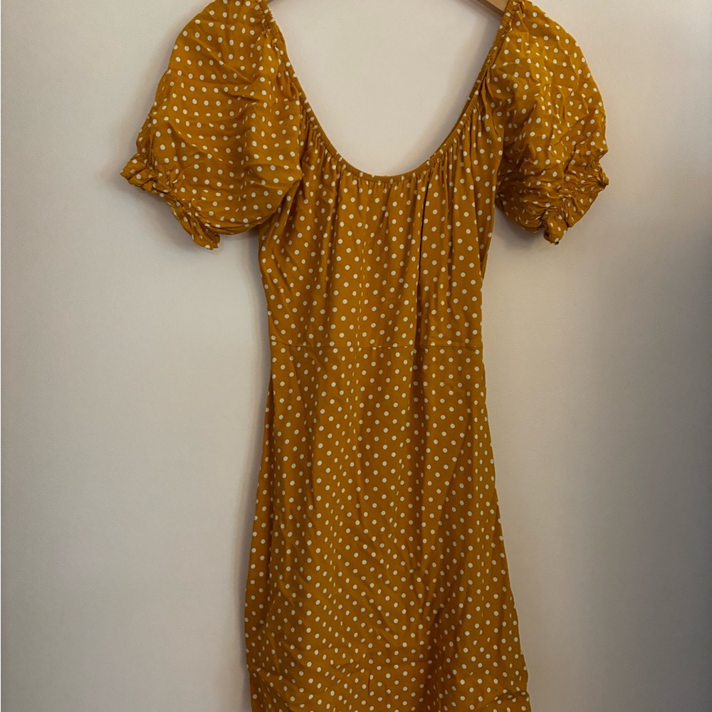 Urban Outfitters Yellow Polka Dot Puff Sleeve Dress